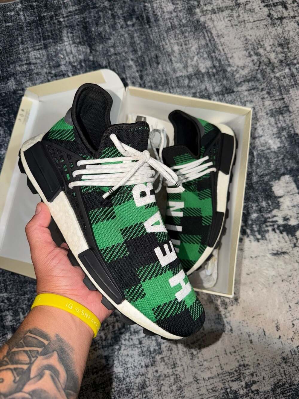 adidas Pharrell Williams x Billionaire Boys Club NMD Hu Green Plaid